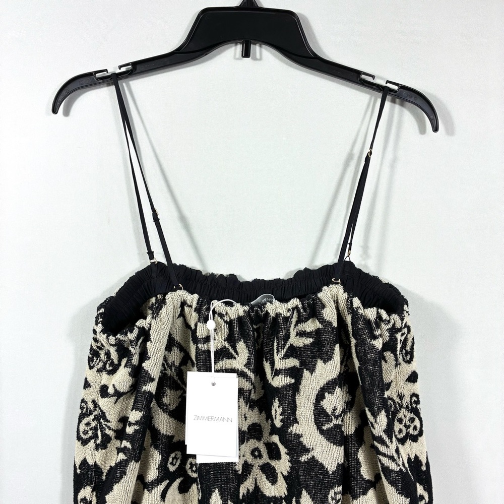 Zimmermann Rhiannon Fringed Terry Cloth Mini Dress Black Cream US 10 AU 3 NWT - Picture 13 of 17